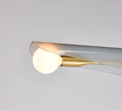 Suspension, Sycamore 5, Laiton, verre gris, Ø140cm, H186cm - Tala