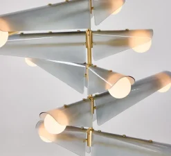 Suspension, Sycamore 5, Laiton, verre gris, Ø140cm, H186cm - Tala