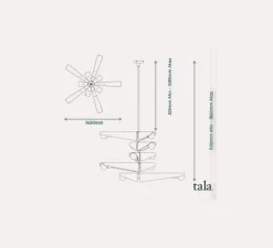 Suspension, Sycamore 5, Laiton, verre gris, Ø140cm, H186cm - Tala