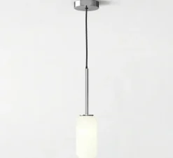Suspension, Tacoma, chrome poli, abat-jour Tacoma Reed Glass opalin, IP44, Ø9,5cm, H185cm - Astro