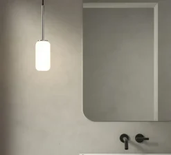 Suspension, Tacoma, chrome poli, abat-jour Tacoma Reed Glass opalin, IP44, Ø9,5cm, H185cm - Astro