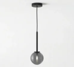 Suspension, Tacoma, noir mat, abat-jour Tacoma Ribbed Glass fumé, IP44, Ø13,5cm, H185cm - Astro