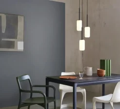 Suspension, Tacoma, noir mat, abat-jour Tacoma Reed Glass opalin, IP44, Ø9,5cm, H185cm - Astro