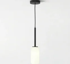 Suspension, Tacoma, noir mat, abat-jour Tacoma Reed Glass opalin, IP44, Ø9,5cm, H185cm - Astro