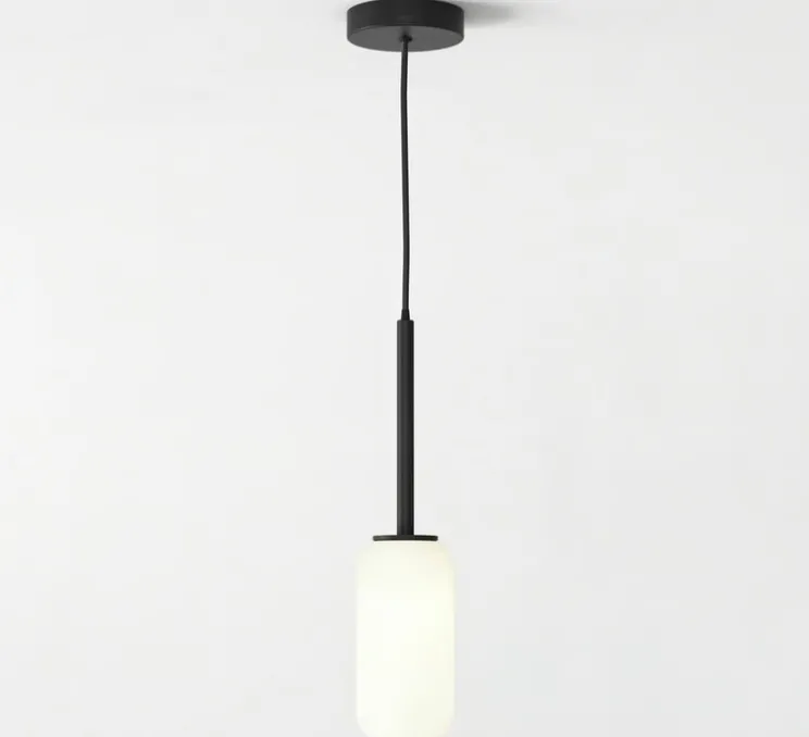 Suspension, Tacoma, noir mat, abat-jour Tacoma Reed Glass opalin, IP44, Ø9,5cm, H185cm - Astro