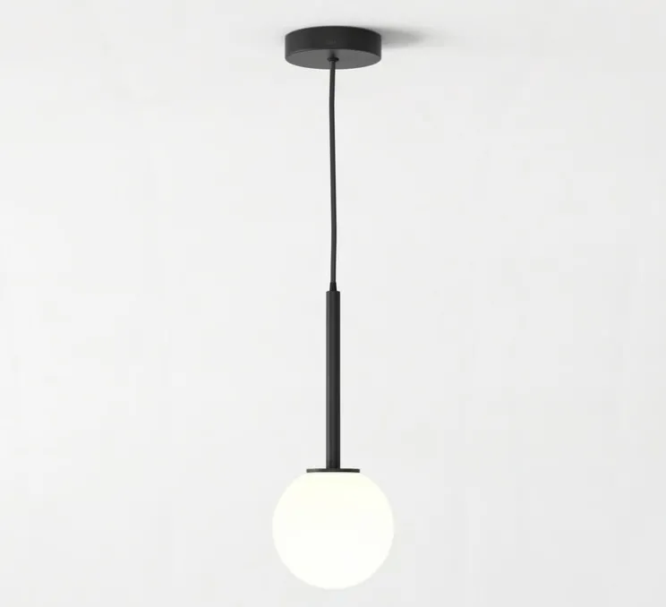 Suspension, Tacoma, noir mat, abat-jour Tacoma Glass opalin, IP44, Ø13,5cm, H185cm - Astro
