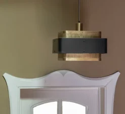 Suspension, Tarya Carré , laiton, noir, Ø40cm, H24cm - Gong