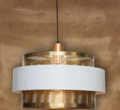 Suspension, Tarya Ronde, blanc et laiton, Ø50cm, H28cm - Gong