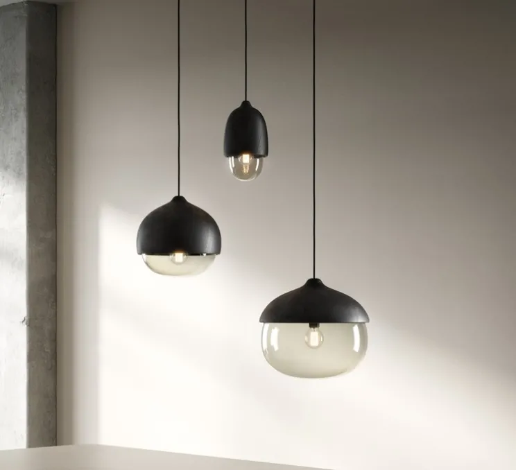 Suspension, Terho M, bois, tilleul, fumé, noir, Ø24cm, H21,5cm - Mater