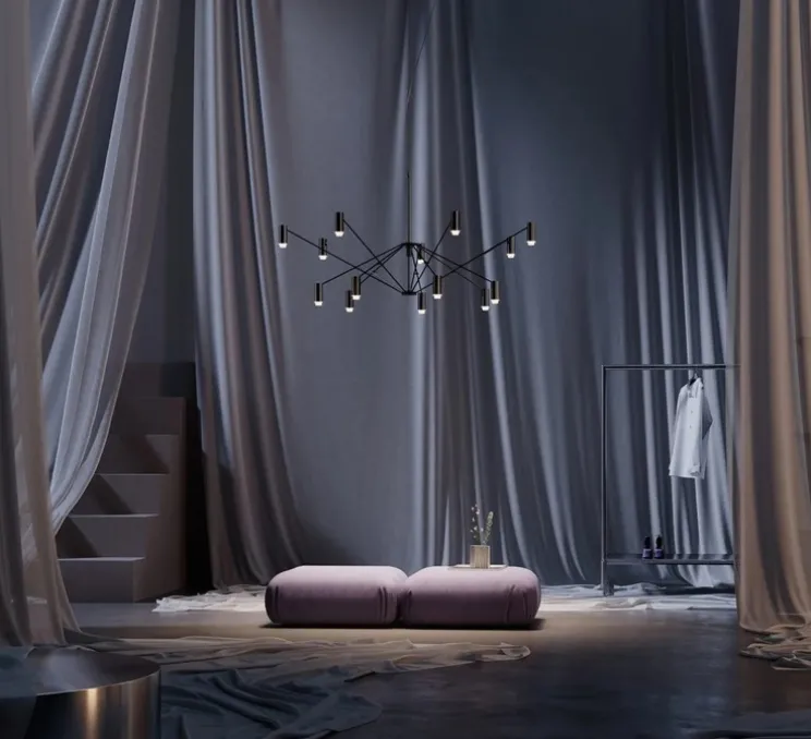 Suspension, The W, noir et ivoire, LED, dim, 2700K, 9660 lm, Ø200cm, H74cm - Marset