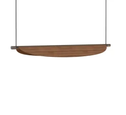 Suspension, Thula 562.22, corps noir, détail nickel, abat-jour noyer, IP40, LED, 2700K, 2600lm, L104cm, H11cm - Tooy