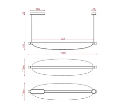 Suspension, Thula 562.22, corps noir, détail noir, abat-jour cuir beige, IP40, LED, 2700K, 2600lm, L104cm, H11cm - Tooy