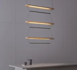 Suspension, Tier 150, vertical, or anodisé, vert émeraude, LED, dim, 2700K, L150cm, H120cm - A-N-D