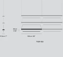 Suspension, Tier Grid 150, argent anodisé, bleu saphir, LED, dim, 2700K, L300cm, H70cm - A-N-D