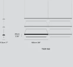 Suspension, Tier Grid 150, or anodisé, bleu saphir, LED, dim, 2700K, L300cm, H70cm - A-N-D