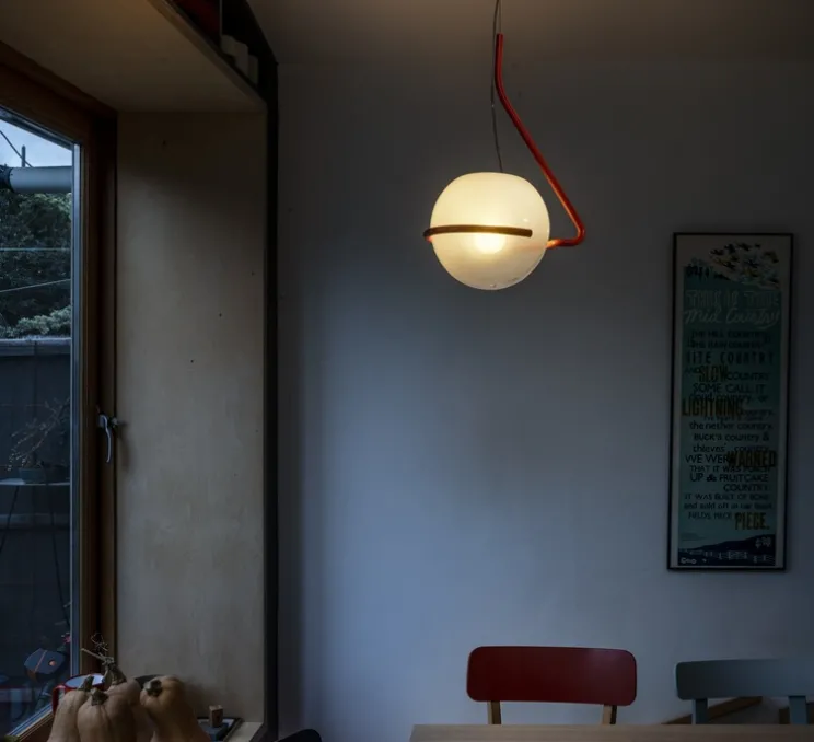 Suspension, Tonda Piccola, blanc, rouge-orangé, L30cm, H25cm - Foscarini