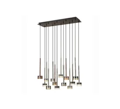 Suspension, Tonic 14 lights, transparent, chrome, bronze et cuivre, L90cm, H50cm - Mantra