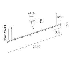Suspension, Trace Chandelier 3.0, noir, LED, dim, 2700K, 1730 lm, L235cm, H5cm - Wever&Ducré
