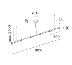 Suspension, Trace Chandelier 2.0, noir, LED, dim, 3000K, 1200 lm, L182,8cm, H5cm - Wever&Ducré