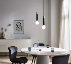 Suspension, Trace suspended 2.0, noir mat, champagne, Ø4,8cm, H26cm - Wever&Ducré