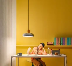 Suspension, Trepiù, jaune, chrome, LED, dim, 3000K, 2535 lm, Ø40cm, H23,4cm - Stilnovo