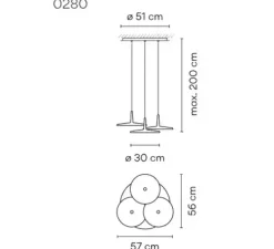Suspension, triple, Skan 0280, vert, LED, 2700K, 2147lm, L57cm, H14cm - Vibia