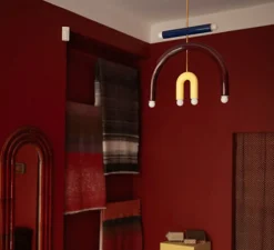 Suspension, TRN F3, bleu marine, marron, jaune pâle, L58cm, H48cm - Pani Jurek