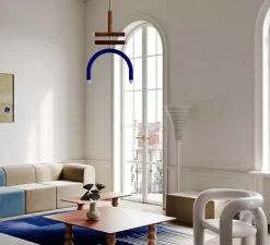 Suspension, TRN F2, ocre, marron, bleu cobalt, L58cm, H85cm - Pani Jurek