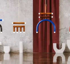 Suspension, TRN F2, ocre, marron, bleu cobalt, L58cm, H85cm - Pani Jurek