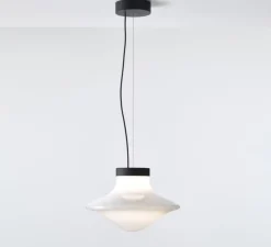 Suspension, Trottola L, verre blanc, structure noire, LED, dim, 2700K, 1260 lm, Ø47,5cm, H31cm - Brokis