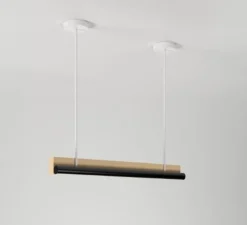 Suspension, Tube and rectangle, blanc, sable, noir, LED, 2700K, lm, L90cm, H73,5cm - Atelier Areti