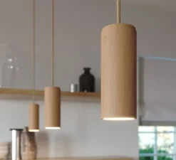 Suspension, Tub-E14, bois, Ø6cm, H15cm - Creative Cables