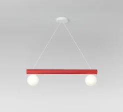 Suspension, Tube with globes and cones, blanc, rouge, L90cm, H87,3cm - Atelier Areti
