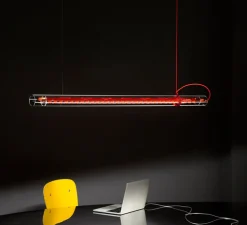 Suspension, Tubular, rouge, LED, 3000K, 1647lm, L125cm, H6cm - Ingo Maurer