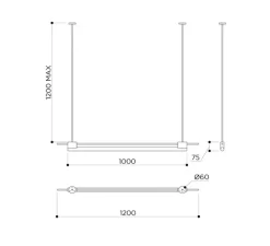 Suspension, Tubus, laiton brossé, PLA bois ébène, LED, 2700K, 1055lm, L100cm, H100cm - Contain