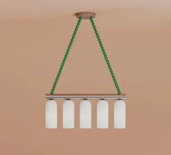 Suspension, Tulip 567, cinq cylindres, nickel, vert, L84cm, H30cm - Atelier Areti