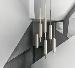 Suspension, Typha 03, blanc et laiton, LED, 2700K, 7200lm, Ø5cm, H80cm - Il Fanale