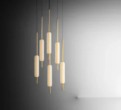 Suspension, Typha 03, blanc et laiton, LED, 2700K, 7200lm, Ø5cm, H80cm - Il Fanale