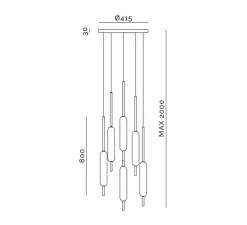 Suspension, Typha 03, blanc et laiton, LED, 2700K, 7200lm, Ø5cm, H80cm - Il Fanale