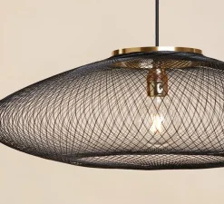 Suspension, ufo full, medium, noir charbon, bague laiton, câble noir, Ø60cm, H18cm - Atelier Robotiq