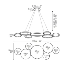 Suspension, Ultra 8 XS, noir, LED, dim, 2700K, 3168 lm, L141cm, H2cm - Le Deun