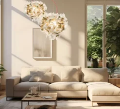 Suspension, Veli Aurea L, câble rouge, blanc, or, Ø60cm, H50cm - Slamp