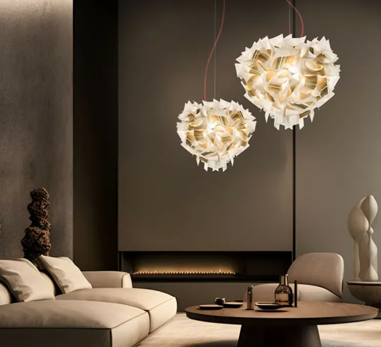 Suspension, Veli Aurea S, câble rouge, blanc, or, Ø42cm, H36cm - Slamp