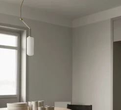 Suspension, Ventus, 1, LED, 2700K, 200 lm, laiton, verre opalin, Ø19cm, H132cm - FRAMA