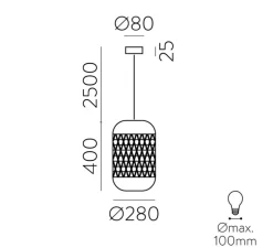 Suspension, Vivian, kit noir, rotin, Ø28cm, H40cm - ACB