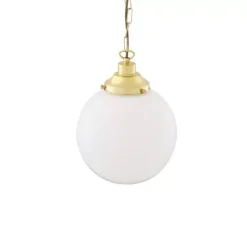 Suspension, Yerevan , laiton poli, verre opalin, Ø25cm, H32cm - Mullan Lighting
