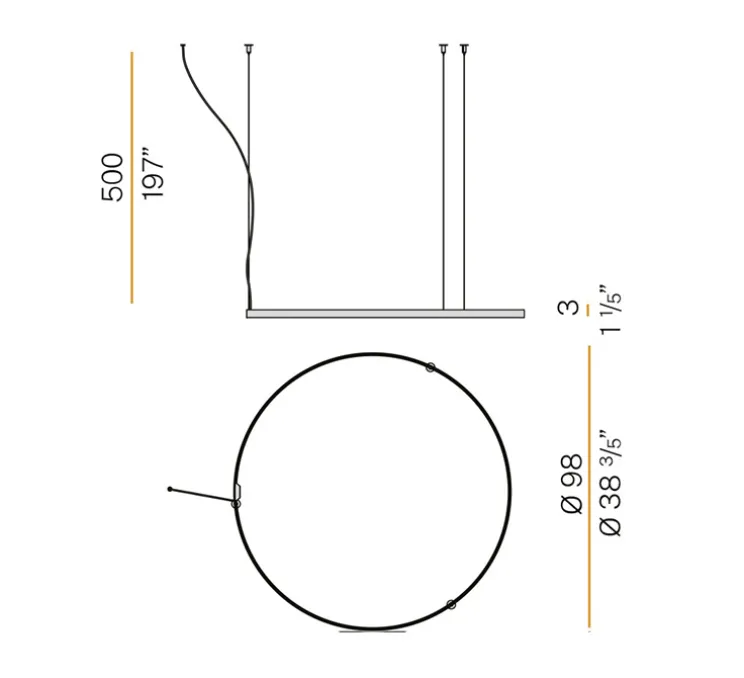 Suspension, Zero Round, titan, LED, 2700K, 4079lm, Ø98cm, H3cm - Panzeri