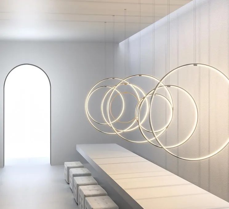 Suspension, Zero round vertical, cuivre, LED, dim, 2700k, 4079 lm, Ø98cm, H5cm - Panzeri