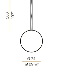 Suspension, Zéro round vertical, noir, LED, dim, 2700k, 3059 lm, Ø74cm, H5cm - Panzeri