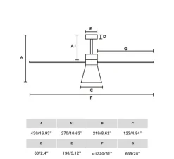 Ventilateur lumineux, Amelia L Cone, blanc, LED, dim, 2700 - 4350 - 6000K, 1300 lm, Ø132cm, H43cm - Faro